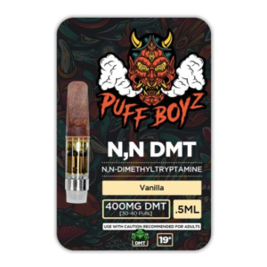 Vanilla Puff Boyz DMT 400mg vape cartridge in a 0.5ml tank