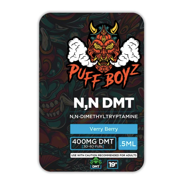 Very Berry Puff Boyz DMT 400mg vape cartridge in a 0.5ml tank